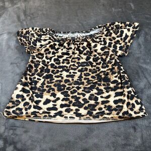 Leopard Print Girl's Size‎ XL T-Shirt Off Shoulder Short Sleeve Top Brown Beige
